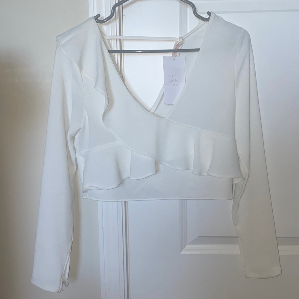 NWT Zara Long Sleeve Ruffle Top White
